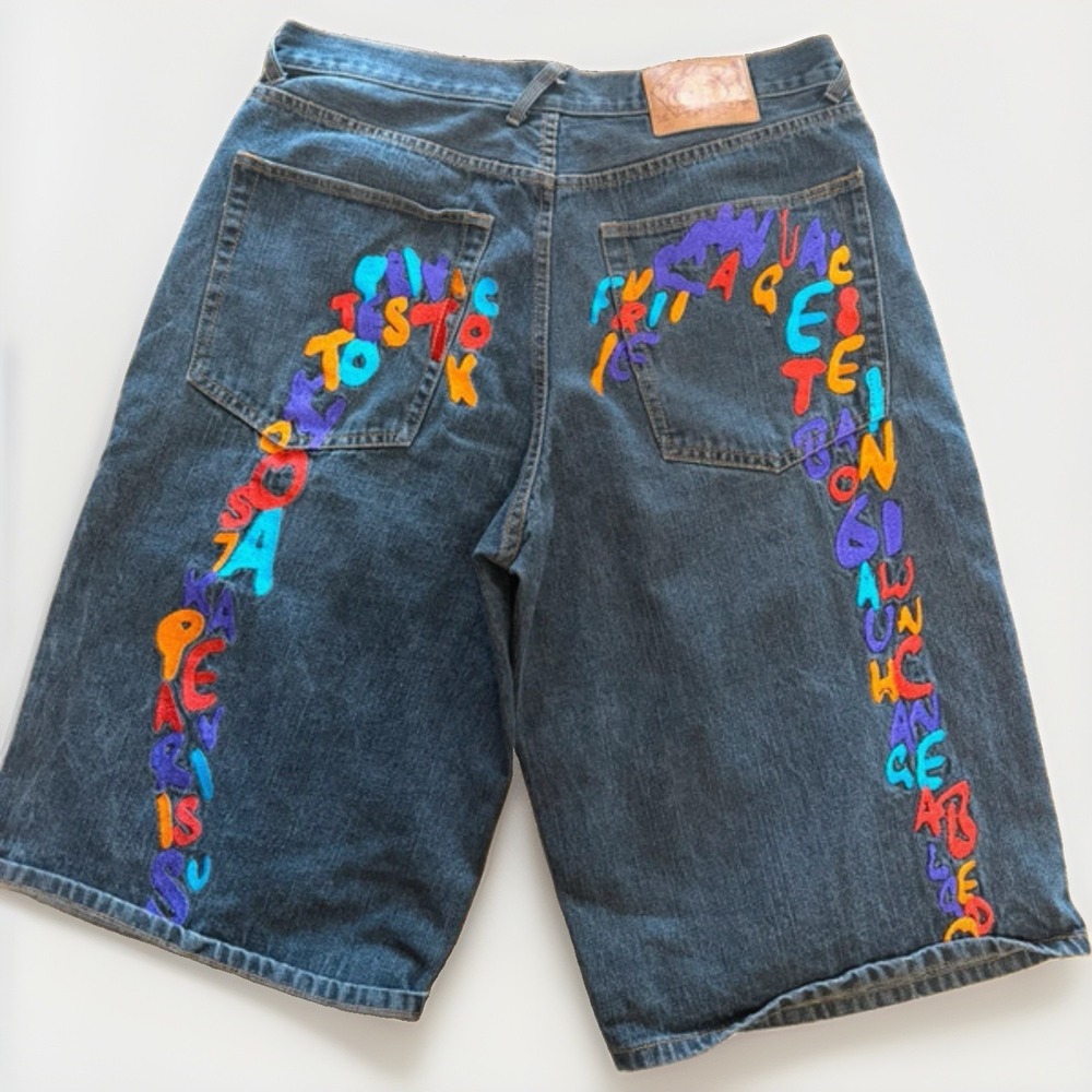 Vintage Evisu Y2K Denim Jean Shorts Blue Size 38 Embroidered Logo Japan Jorts